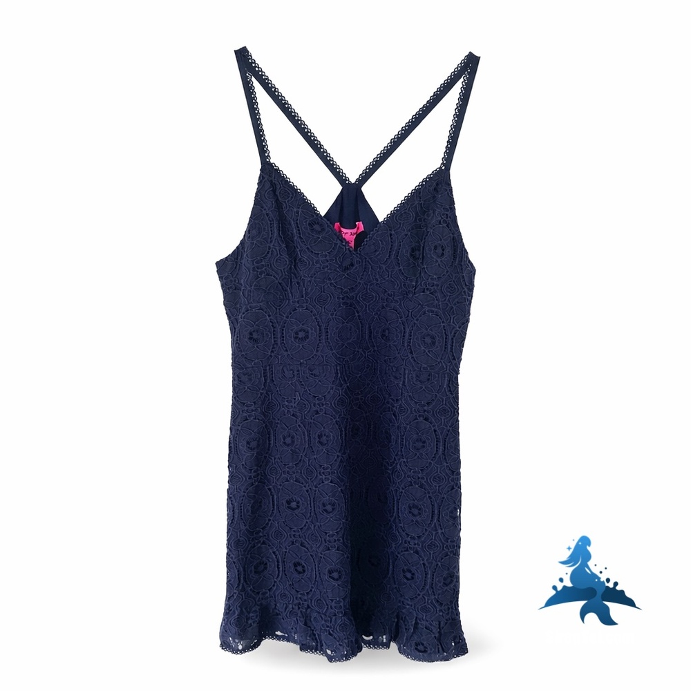 1272 NWT Betsey Johnson Lace Racerback Mini Dress – M – Navy